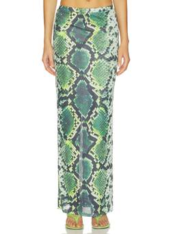 BY.DYLN - Maddox Women's Snake Print Stretch Jersey Maxi Skirt Green