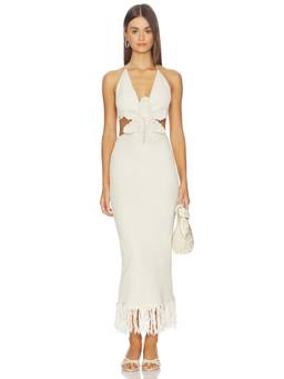 Capittana - Metallic Knit Women's Halter Cut-Out Midi Dress White