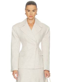 Camila Coelho - Linen Women's Tailored Cinched Waist Blazer Off White
