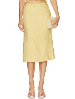 Camila Coelho - Cassia Women's Linen High Waist Midi Skirt Yellow