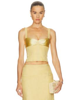 Camila Coelho - Women's Linen Sweetheart Neck Corset Crop Top Yellow
