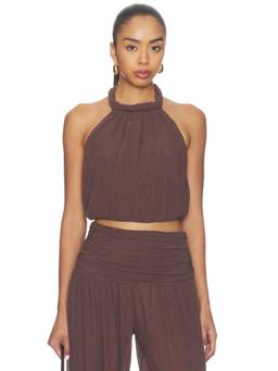 Camila Coelho - Mirelle Women's Halter Neck Gauze Crop Top Brown