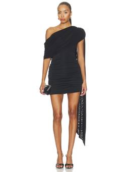 Curaae by Elliatt - Asymmetric Women's One-Shoulder Ruched Bodycon Mini Dress Black