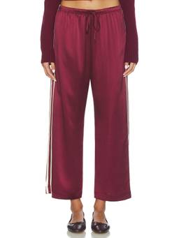 DONNI. - Silk Stripe Women's Drawstring Wide-Leg Cropped Palazzo Pants Maroon