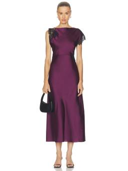Elodie the Label - Women's Satin Lace Trim Midi Slip Dress Purple