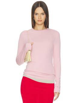 Elodie the Label - Lou Women's Fitted Crew Neck Long Sleeve T-Shirt Pink