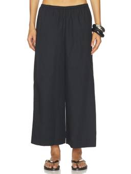 Enza Costa - Cropped Women's Elastic Waist Wide-Leg Palazzo Pants Black