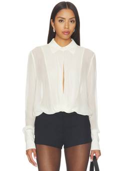 Eterne - Viscose Georgette Women's Semi-Sheer Collared Blouse White