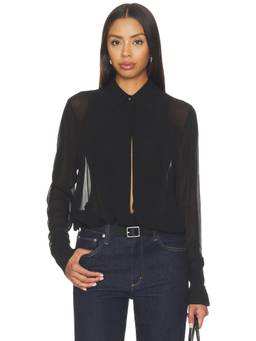 Eterne - Vivi Viscose Georgette Women's Semi-Sheer Collared Blouse Black