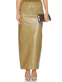 ET OCHS - Patent Faux Leather Women's Side-Zip Maxi Skirt Olive