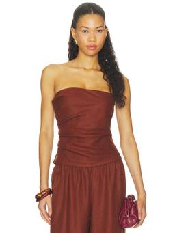 FAITHFULL THE BRAND - Alzira Women's Strapless Smocked Back Linen Top Brown