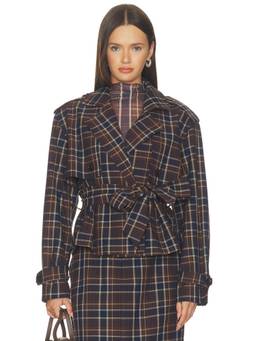 Favorite Daughter - Cropped Women's Belted Twill Trench Jacket Brown