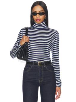 Favorite Daughter - Amelia Women's Striped Turtleneck Long Sleeve Top Blue