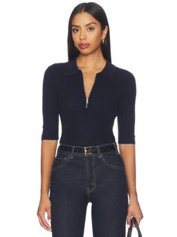 Favorite Daughter - Downtown Women's Merino Wool Zip Collar Polo Top Navy Blue