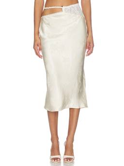 For Love & Lemons - Adrift Women's Satin Pull-On Midi Skirt Cream
