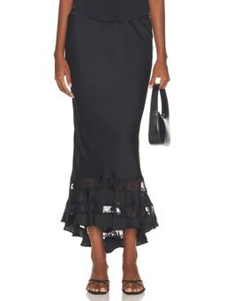 Free People - Long Lost Lover Women's Lace Trim Satin Slip Skirt Black