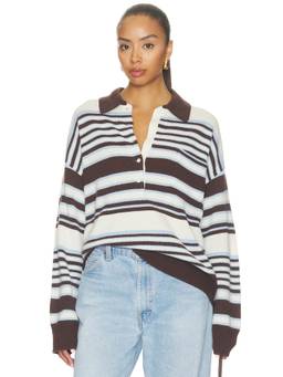 Good American - Oversized Rugby Women's Striped Collared Sweater Multi-Color