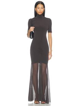Gestuz - Marti Women's Ruched Mesh Hem Bodycon Midi Dress Black