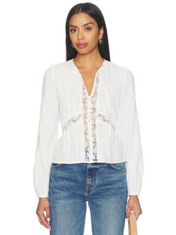 HEARTLOOM - Women's Lace Panel Tie-Up Blouse White