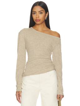 Helmut Lang - Draped Women's Ruched One-Shoulder Knit Top Beige