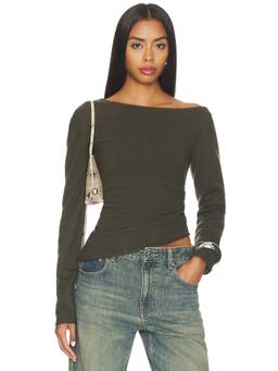 Helmut Lang - Draped Women's Asymmetric Hem Lightweight Knit Top Green