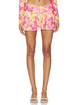 Indah - Printed Crossover Women's Ruched Mini Skirt Multi-Color