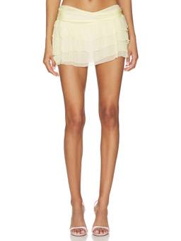 Indah - Tiered Gauze Women's Pull-On Mini Skirt Yellow