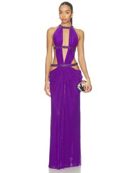 Jaded London - Cut Out Women's Rhinestone Trim Maxi Dress Purple