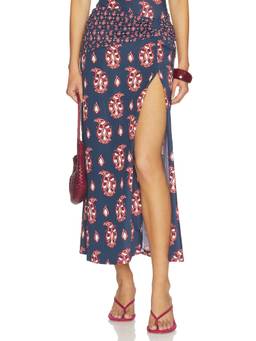 Johanna Ortiz - Under The Sun Women's Ruched Side Slit Maxi Skirt Navy Blue