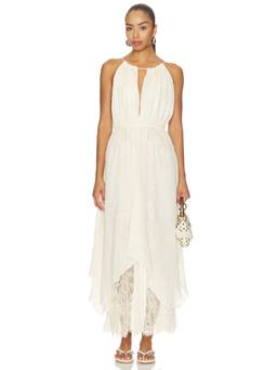 KETTEL ATELIER - Izora Women's Lace Lined Tie-Up Strap Maxi Dress Off White