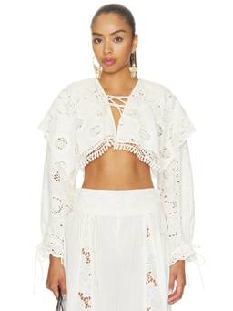 KETTEL ATELIER - Eyelet Cotton Women's Tie-Up Crop Top White