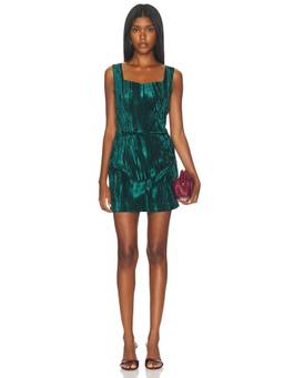 Kim Shui - Adora Women's Crushed Velvet Square Neck Mini Dress Green