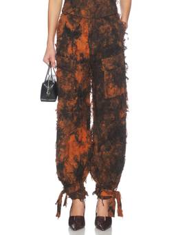 Kim Shui - Burnt Orange Women's Mid-Waist Fringe Cargo Pants Orange