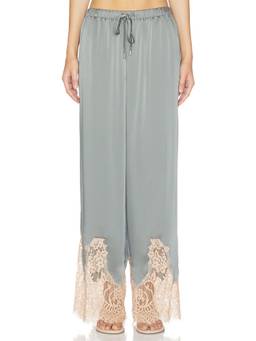 L'AGENCE - Mirel Lace Trim Women's Drawstring Satin Trouser Pant Grey