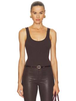 L'AGENCE - Nica Women's Ribbed Sleeveless Scoop Neck Bodysuit Brown
