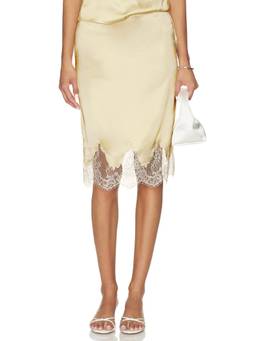 L'Academie - Geneia Women's Lace Trim Satin Midi Skirt Beige