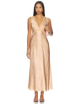 LoveShackFancy - Nirelle Women's Floral Lace Trim Satin Maxi Dress Beige
