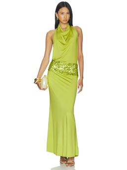 LOBA - Marea Backless Women's Sequined Halter Neck Maxi Gown Green