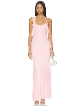 MAJORELLE - Liana Women's Ruffled Halter Neck Maxi Gown Pink