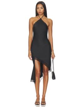 MAJORELLE - Betty Women's Lace Trim Halter Neck Midi Dress Black