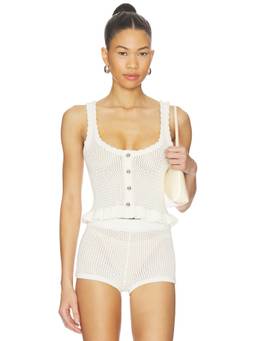 MAJORELLE - Pointelle Women's Sheer Scalloped Hem Camisole Off White