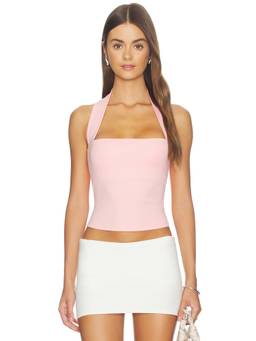 MAJORELLE - Women's Halter Neck Sleeveless Stretch Jersey Tank Top Pink