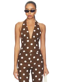 MAJORELLE - Cosette Women's Polka Dot Halter Neck Top Brown