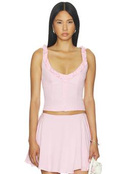 MAJORELLE - Celia Women's Ruffled Button Front Crop Top Pink