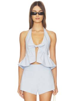 MAJORELLE - Ruby Women's Sleeveless Halter Neck Peplum Top Blue