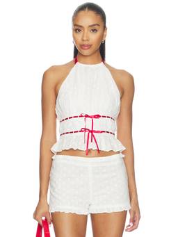 MAJORELLE - Alessia Women's Embroidered Halter Crop Top White