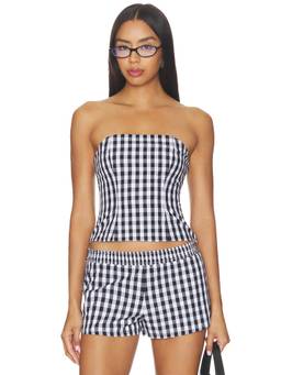 MAJORELLE - Women's Gingham Strapless Corset Top Black