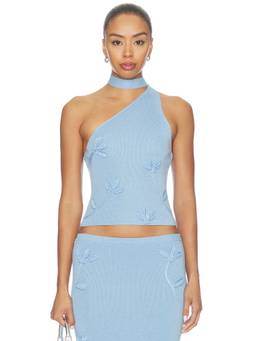 MAJORELLE - Kaidyn Women's One Shoulder Floral Embroidered Tank Top Blue