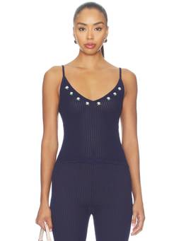 MAJORELLE - Textured Women's Floral Embroidered V-Neck Tank Top Navy Blue