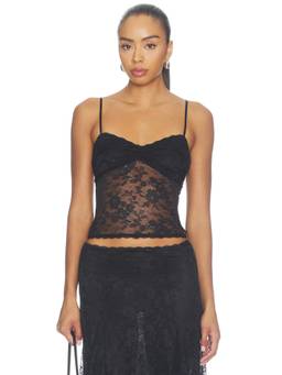 MAJORELLE - Mira Women's Sheer Floral Lace Adjustable Strap Camisole Black